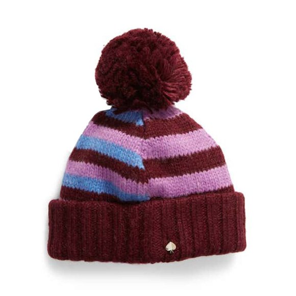 kate spade Heritage Stripe Beanie Plush Pom Snow Hat - Picture 2 of 5